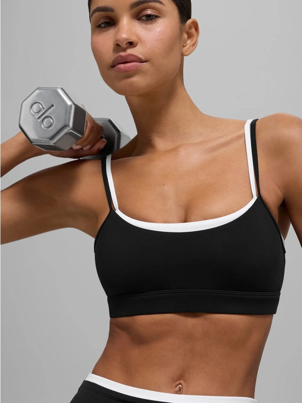 NWT Alo Yoga Airbrush Double Up Bra Black White Trim Size Large Medium Support